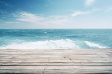 Canvas Print - wooden board with sea background
