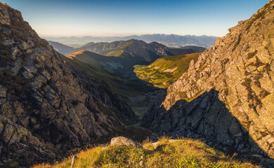 Sticker - Mountain Landscape in Light of Setting Sun. View from Mount Dumbier in Low Tatras, Slovakia. West Tatras Mountains Background.