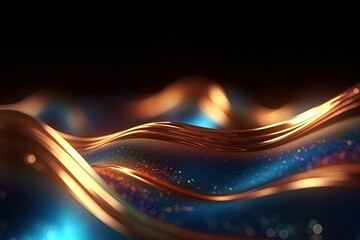 Wall Mural - abstract futuristic background with gold blue glowing neon moving high speed wave lines and bokeh li