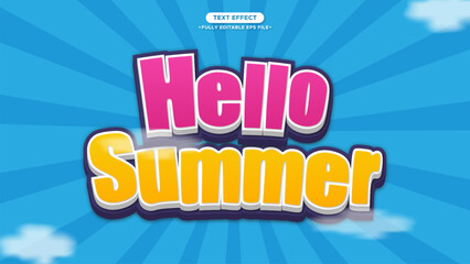 Poster - Hello Summer 3D Vector Text Effect with Full color style and happy vibes