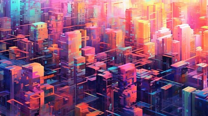 Wall Mural - abstract city grid, digital art illustration
