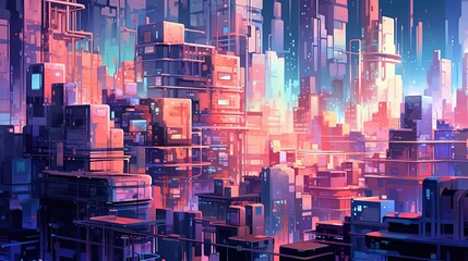 Wall Mural - abstract city grid, digital art illustration