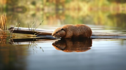 Wall Mural - brown bear in the river