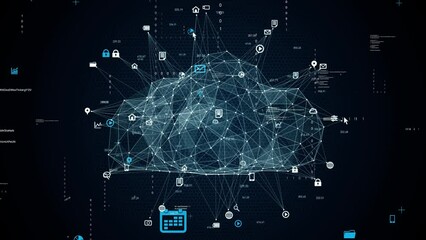 Poster - Cloud computing and communication network concept. Abstract animation.