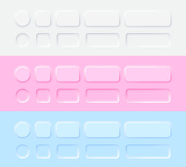 Poster - White, pink and blue color buttons. Neomorphism design style buttons. Vector.