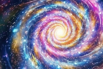 Iridescent sparkle rainbow fairy dust spiral swirl. Glitter shimmer galaxy spin. Magical fantasy background wallpaper. 
