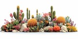 Fototapeta Do akwarium -  Landscape of a Flowering Desert with Cacti, Succulents, and Desert Flowers illustration isolate on white background. 