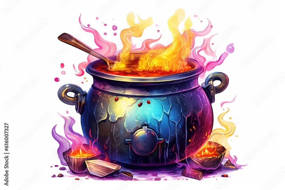 Witchs Cauldron and Potion Making illustration on white background ...