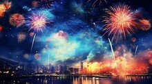 Happy New Year 2024, Fireworks Background, Generative Ai