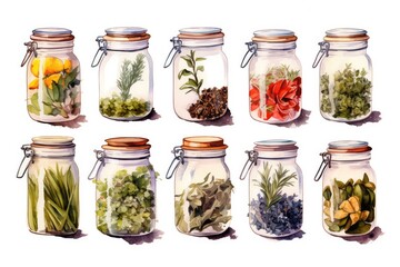 Sticker - Teas and Herbal Infusions illustration on white background.