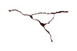 One big horizontal crack on the wall with transparent background macro