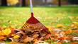 raking autumn leaves in the garden created with Generative AI