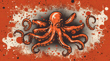 An Octopus With Red Paint Spied On It's Back And White Spots All Around The Tentacles Are Black