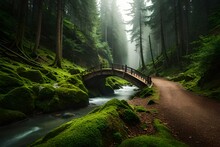 Old Bridge In The Forest, By Generative AI