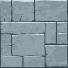 Poster - Cartoon stone pavement seamless pattern, brick wall texture, cracked rock paver. Blocks background, ancient old mosaic.