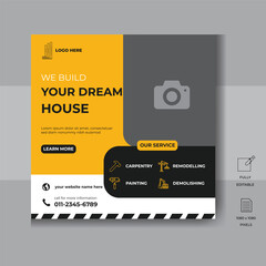 Construction renovation social media post , handyman home repair  web banner template