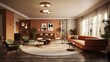 © piai - A luxurious and elegant mid-century modern interior design concept for a spacious living room. Generative AI
