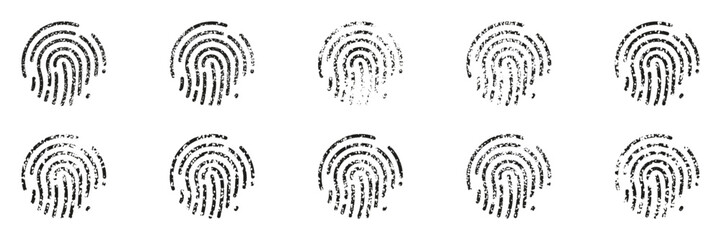 Wall Mural - Finger Print, Thumbprint Silhouette Icon Set. Biometric Identification Pictogram. ID Symbol, Scan Password. Security, Protection. Fingerprint Sign. Unique Human Imprint. Isolated Vector Illustration