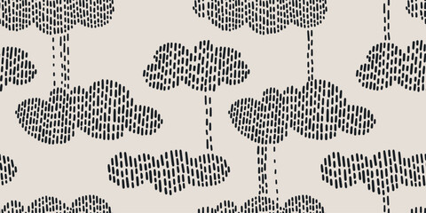 seamless pattern with hand drawn clouds and sky. stitch, knitted effect, detailed vector illustratio
