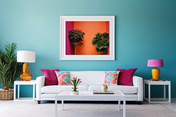 cheerful and happy mood living room idea of home decor design with colorful abstract painting art wa
