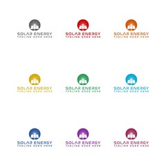 Sticker -  Sun solar energy logo design template icon isolated on white background. Set icons colorful