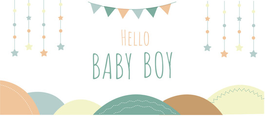 vector banner hello baby boy with cute checkbox and stars decor 