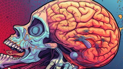 Brain scans and neuroscience research . Fantasy concept , Illustration painting.