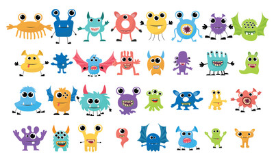 Wall Mural - Cute cartoon Monsters. Set of cartoon monsters: goblin or troll, cyclops, ghost, monsters and aliens. Halloween design
