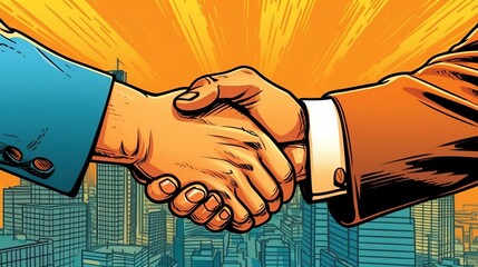 Business partnership agreement, handshake deal . Fantasy concept , Illustration painting.