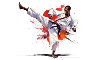 Poster - drawing of taekwondo athlete isolated on white background. Generated by AI.