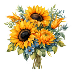 Wall Mural - Beautiful Sunflower bouquet illustration transparent background