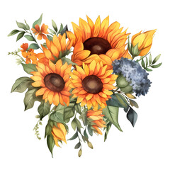 Wall Mural - Beautiful Sunflower bouquet illustration transparent background