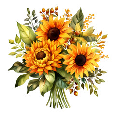 Wall Mural - Beautiful Sunflower bouquet illustration transparent background