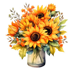 Wall Mural - Beautiful Sunflower bouquet illustration transparent background