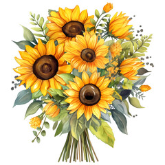 Wall Mural - Beautiful Sunflower bouquet illustration transparent background