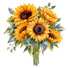 Wall Mural - Beautiful Sunflower bouquet illustration transparent background