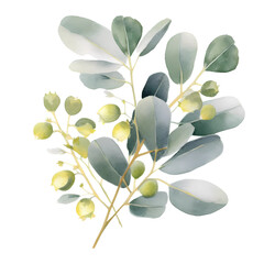 Wall Mural - Eucalyptus leaves watercolor hand-drawn white background