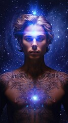 Wall Mural - male spiritual guide, young starseed man, concept of love, meditation incarnarion, compassion, cosmo