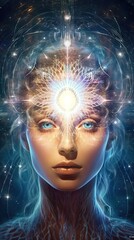 Wall Mural - female spiritual guide, young starseed woman, concept of love, meditation incarnarion, compassion, c