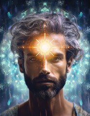 Wall Mural - male spiritual guide, young starseed man, concept of love, meditation incarnarion, compassion, cosmo