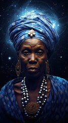 Wall Mural - wise elder afro-american woman, beautiful esoteric shaman, mother of love and compassion. concept of