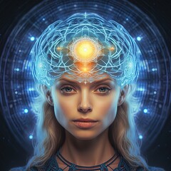 Wall Mural - female spiritual guide, young starseed woman, concept of love, meditation incarnarion, compassion, c