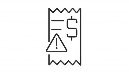 Sticker - Late payment icon animation. Animated line bill with warning sign animation. Financial trouble. Past due. Loop HD video with alpha channel, transparent background. Outline motion graphic