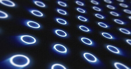 Poster - Abstract blue pattern of glowing geometric circles loop futuristic hi-tech black background