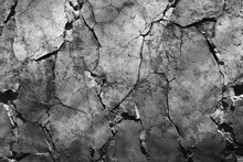 Black White Stone Texture. Rock Surface. Close-up. Like A Old Rough Concrete Wall. Dark Gray Grunge Background With Space For Design. Template. Backdrop. Wide Banner. Panoramic