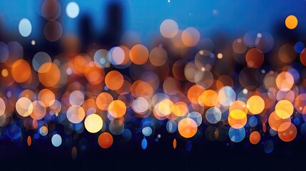 city blurring lights abstract circular bokeh on blue background