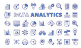 Fototapeta Do przedpokoju - Set of Data analytics icons in line design blue.Data visualization, Charts, Analytics dashboard, Big data, Statist. Data analytics vector illustrations. icons isolated on while background vector.