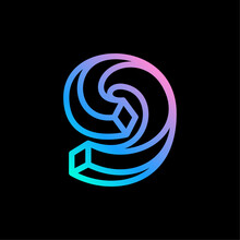 9 Logo. Isometric Number Nine. Neon Lights Emblem. Multicolor Gradient Impossible Lines Design. Cubic Bright Icon For Blockchain Labels, Nightlife Headlines, Futuristic Posters, NFT Advertisement.