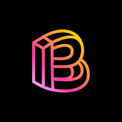 Wall Mural - Isometric B letter logo. Neon lights emblem. Multicolor gradient impossible lines design. Cubic bright icon for blockchain labels, nightlife headlines, futuristic posters, NFT advertisement.