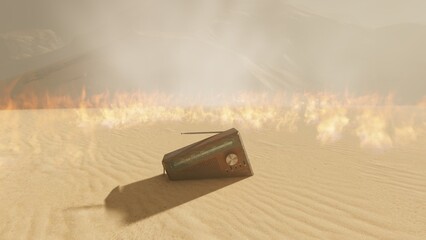 radio buried in the desert